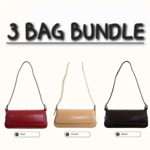 3 Handbag Bundle. Vegan Leather Shoulder Bag, Purse in Red, Camel & Black NWT